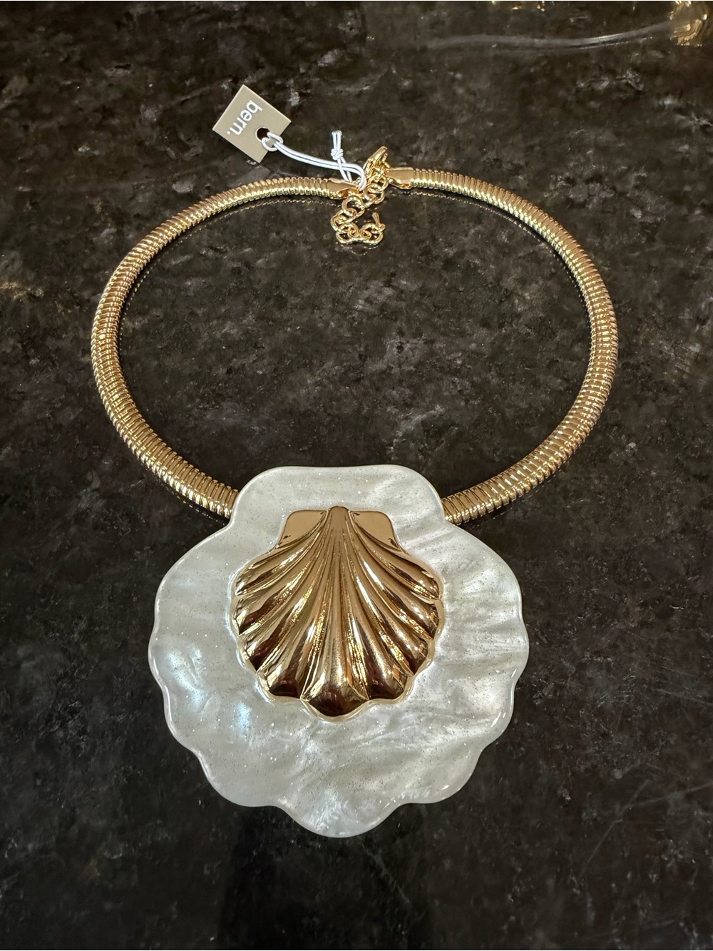 Gold and Pearl Shell Statement Necklace